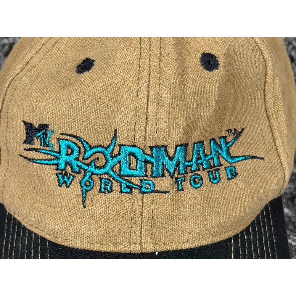 Vintage 1996 MTV Dennis Rodman World Tour Hat Top of the World Tan Strapback Cap - Picture 3 of 8